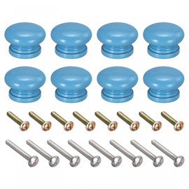 sourcing map Round Wood Knobs, 8pcs 33x23mm Pull Handles for Drawer with Screws Blue