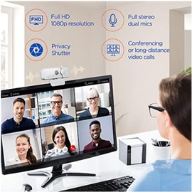 Lenovo HD 1080p Webcam (300 FHD) - Monitor Camera with 95° Wide Angle, 360° Rotation Pan & Tilt, Dual Microphones – Attachable Desktop Cam with Privacy Shutter for Remote Work, Streaming & Gaming