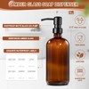 Kitchen Soap Dispenser Set with Wood Riser Tray, Amber Glass