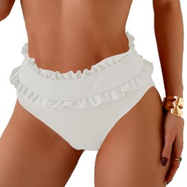 SherryDC Women's Ribbed High Waisted Swimsuit Bikini Bottom Lace Full Coverge Bathing Suit Bottom