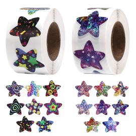1000pcs Holographic Star Stickers for Kids Reward, 0.98x0.98 in Multicolor Shiny Incentive Roll Self-Adhesive Glitter Decal Labels for Teacher Supplies