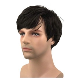 Lydell Short Straight Synthetic Wigs with Hair Bangs for Men Off Black Darkest Brown