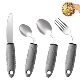 Parkinson Cutlery (4-Piece) - 42° Angle Adaptive Cutlery Set for Parkinson's, Hand Tremors and Arthritis, Weighted Cutlery, Ergonomic Eating Aids with Non-Slip Handle