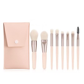 Makeup Brush Set, 8-Piece Make-Up Brush Set, Foundation Brush, Make-Up Brush Set, Eyeshadow Brush Set, Concealer Brush, Eyeliner Brush, Eyebrow Brush, Cosmetic Brush (Light Pink + Leather Bag)