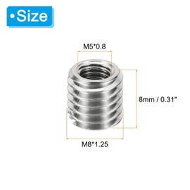 PATIKIL Thread Adapters Sleeve Reducing Nut, 10 Pcs M8*1.25 Male to M5*0.8 Female Repairing Insert Nut Screw Reducer Conversion Stainless Steel Fastener 8mm