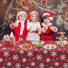 Dvaorc 4 Pack Christmas Tablecloth Christmas Checkered Table Cloth Buffalo Plaid Table Cloth Christmas Snowflake Party Table Cover Xmas Party Decoration with Christmas Tree and Snowflake 51 X 86 INCH