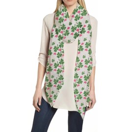 St Patrick Day Clover Shamrock Print Women's Scarf Shawl Wrap Lightweight (White Green with Heart)