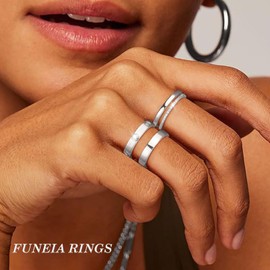 FUNEIA Set of 3 Rings Gold Silver Women's 14K Gold-Plated Waterproof Ring with Zirconia Stacking Rings Finger Rings Thumb Ring Golden Silver Ring Statement Wedding Rings Fashion Jewellery, Bronze,