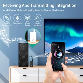 ORIA Bluetooth 5.3 Transmitter Receiver, AUX Bluetooth Adapter, Wireless Audio Adapter with Noise Reduction, Music Receiver for Home & Car Stereo, Hands Free Call, Headphones, Speakers -White