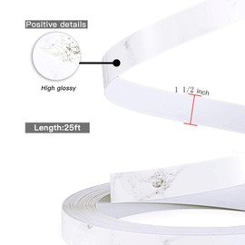 ZYJT Marble Edge Banding 1 1/2" x 25ft Non Glued PVC White Edge Banding High Glossy Edge Banding for Table Cabinet Furniture