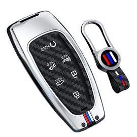 TECART 6 Button Carbon Texture car Key Fob Cover with Keychain,Luminous Strip Key shell Holder Protector Fit for 2025 2024 2023 2022 Hyundai Sonata Santa Fe Nexo Tucson Palisade Key Cover Silver