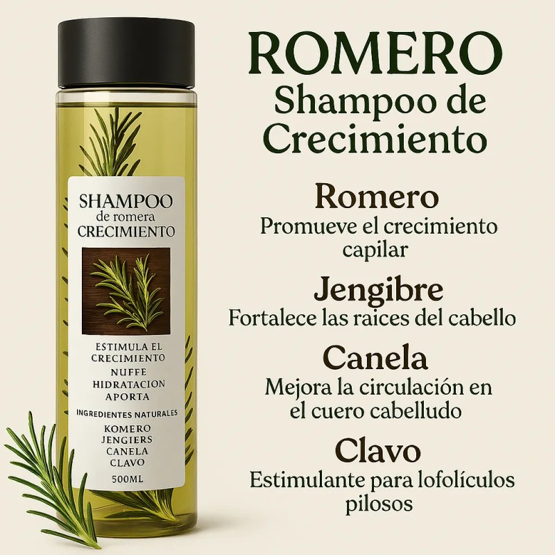 2 Shampoo Natural Romero Acelera Crecimiento Cabello Brillo
