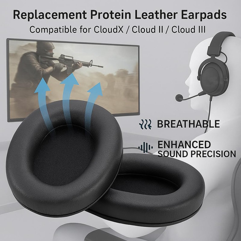 Replacement EarPads Compatible with Hyper-X Cloud 1/2/3/Pro/Core/Alpha/Alpha S/Flight/Stinger/Mix/CloudX Headsets –