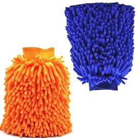 Microfiber Car Wash Mitt, Pack of 2, Blue and Orange (2)