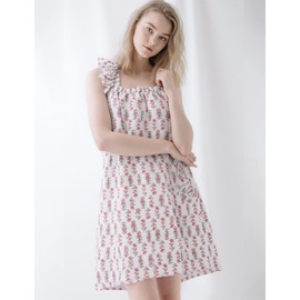 Flygo Nightgowns for Women Ruffle Sleeveless House Dresses Floral Print Sleep Dress Nightdress Sleepwear with Pockets(Pink-M)