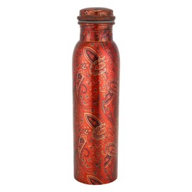 Zap Impex Travelers Pure Copper Water Bottle Rajasthani Design Joint Free