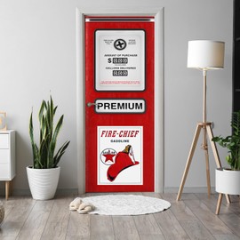 funlife Peel and Stick Door Mural w/Scraper and Utility Knife, Self-Adhesive Door Sticker, Faux Leather Textured Vinyl Wallpaper for Living Room Home Decor, 29.92"x78.74" Fuel Pump Illustration