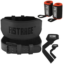 FISTRAGE Power Weight Lifting Buffalo Hide 6" Leather Belt Gym Back Support Strap Training Fitness Exercise for Tough Workouts | Power Lifters | Supports Lumber Lower Back (Medium, 6 Inches)