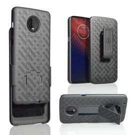 Moto Z3 Verizon Holster Case, Moto Z3 Play XT1929 [ZASE] Design Belt Clip Black Case Tough Slim Protective Rugged Shell Armor Defender Swivel Lock Clip [Kickstand] for Moto Z3 (A Holster Combo Case)