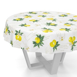 ANRO Oilcloth tablecloth, washable wax tablecloth, garden tablecloth, round, oval, square, round, 140 cm, cutting edge, lemons