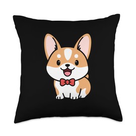 Cute Corgi Dog Kawaii Bow Tie Mom Dad Kids Throw Pillow