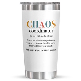 TEEZWONDER Thank You Gifts for Women - Chaos Coordinator 20 oz Stainless Steel Insulated Tumbler with Lid - Employee Appreciation Christmas Birthday Gifts for Women Coworkers Boss Teacher Nurse Friend