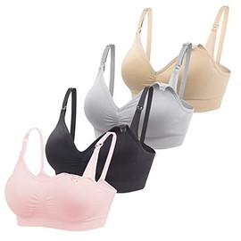 Bllatta Women's Nursing Bra Pregnancy Nursing Bra Without Underwire Seamless Breastfeeding is Mega Great Thanks to the Bras (4/3 Pieces), Black+Beige+Grey+Pink