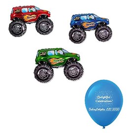 Monster Truck Shaped 33" Foil Mylar Balloons.1 of Each Color.Red, Blue and Green Set
