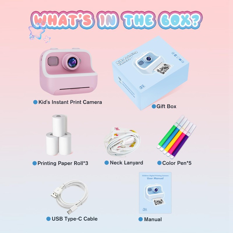PTHTECHUS® cámara para niños de impresión instantánea con Tarjeta SD