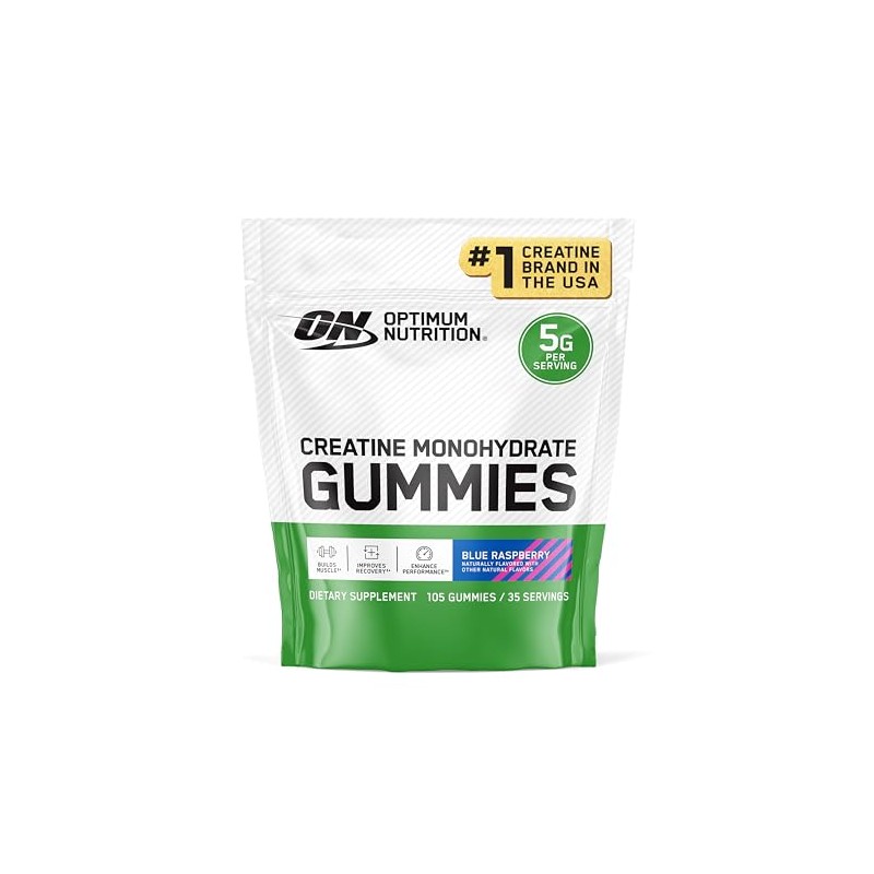 Optimum Nutrition Creatine Monohydrate Gummies, Blue Raspberry Flavor, 105 Count,
