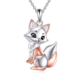 YAFEINI Fox Necklace for Women 925 Sterling Silver Necklace with Cartoon Fox Pendant Cute Fox Jewellery Gifts for Mother and Daughter, Sterling Silver, No Gemstone