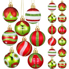 BBTO 40 Pcs Christmas Ball Ornaments 1.18 Inch Glittering Hanging Mini Xmas Balls for Tree Decoration Elf Balls Red Green Swirl Candy Cane Christmas Bulbs for Home Indoor Holiday Party Decor