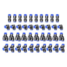 HAXIHA Pack of 40 4 mm Air Push Quick Attachments, Pneumatic Connectors, Splitter/Angle/T-Piece/Straight Push-to-Connect Fittings Kit Air Line Fittings for 4 mm Pipe