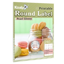 Koala Round Labels 2 Inch, Pearl Glossy White Printable Circle Labels for Inkjet and Laser Printer, 240 Round Sticker Labels for DIY Jar Labels, Thank You Labels, Party Favor Decors