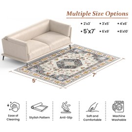 LuxStep Indoor-Outdoor Area Rug 5x7 Ft Washable Outside Rug Outdoor Carpet Large Floor Mat for Bedroom, Living Room, Backyard, Deck, Patio, RV