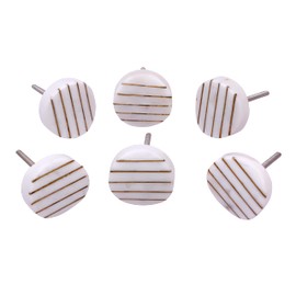 Nacnic Set of 6 round stone knobs. 40 mm | Beautiful handles. Bone tone knobs with gold metal | Suitable for wardrobes, cupboards, drawers, doors... Elegant multi-purpose handles.
