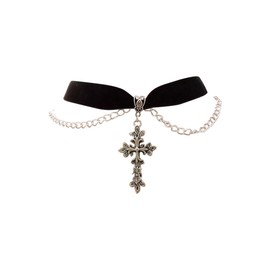 dunns-jewels Large Cross Charm with Chain ON A Black 16mm Velvet Ribbon Choker Necklace