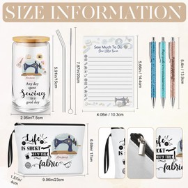 Kacctyen 6 Pcs Sewing Gifts for Women Mother's Day Gifts for Quilters Canvas Makeup Bag 16.9 oz Glass Cup with 100 Sheets Sewing To Do List Notepad and 3 Seamstress Lover Ballpoints Pen