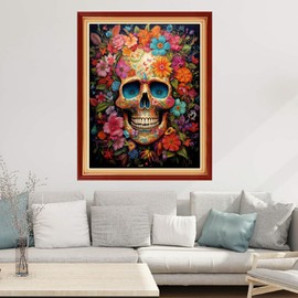 Joyhoor Cross Stitch Kits for Beginners Stamped Cross-Stitch Supplies Needlework preprint Embroidery Kits for Adults DIY Needlepoint Kits Embroidery Patterns 11CT-Colorful Skull 16x20 inchs