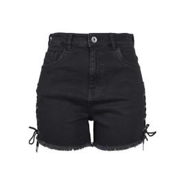 Urban Classic Women's Ladies Highwaist Denim Lace Up Shorts (Black Washed 00709), 8 (Size: 26)