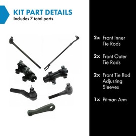 TRQ Front Driver & Passenger Side Steering Kit Pitman Arm Tie Rod Tie Rod Adjusting Sleeve Compatible with 1982-1996 Ford Bronco 1980-1983 F-100 1980-1996 F-150 1982-1986 F-250 1980-1986 F-350