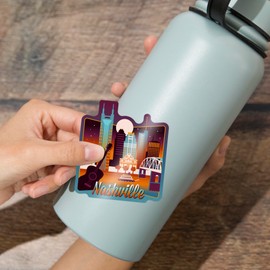 Die Cut Sticker Nashville, Tennessee, Retro Skyline Chromatic Series, Contour Vinyl Sticker 3 to 6 inches, (Waterproof Decal for Cars, Water Bottles, Laptops, Coolers), Large