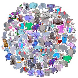 AOUZO 50 PCS Cute Elephant Stickers, Waterproof Vinyl Stickers Kawaii Elephant Aesthetic Stickers Decals for Water Bottles Laptop Scrapbook Phone Skateboard Suitcase Luggage