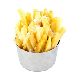 Restaurantware Met Lux 3.1 x 2 Inch French Fry Cup 1 Hammered French Fry Holder - Mirrored Finish Durable Stainless Steel Fry Cup For Serving Chips Onion Rings Tater Tots or Vegetables