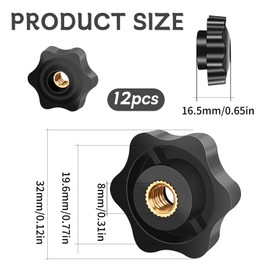 Star Grip Nut M8 Pack of 12 Knurled Screw Outer Diameter 32 mm Star Grip Nut Knurled Grip Nuts Star Head Clamping Knob for Mechanical Instruments Equipment Furniture Fitness Equipment