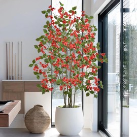Roselywed Artificial Bougainvillea Tree 6FT with White Planter Faux Large Blooming Flower Tree Tall Fake Floor Potted Plant 71 Inch with Realistic Flowers for Home Indoor Outdoor Decor (6FT, 1Pack)