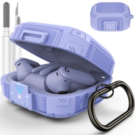 [Upgrade Secure Lock] for Beats Powerbeats Pro 2 Case Cover, LDSXAY Carbon Fiber Shockproof Protective Cover for Powerbeats Pro 2 2025 with Cleaner Kit & Carabiner (Purple)