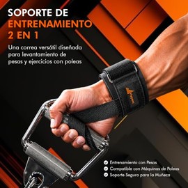 Hyperz - Muñequeras con Straps para Gym Par Muñequeras Acolchado y Correas de Agarre de 38.5 cm para Levantamiento de Pesas, Peso Muerto, Poleas y Rem