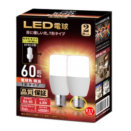 T Shape LED Bulb, Base Diameter 0.7 inch (17 mm), Bulb Equivalent to 60 W / 100 W (6.8 W), Bulb Color Equivalent, 1060 lm, T Type Type, Compatible with Sealable Fixtures, Insulation, PSE Certified,
