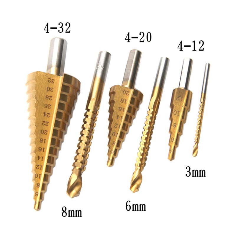Step Drill Bit Set Ti Coating Metal Straight Flute Hole